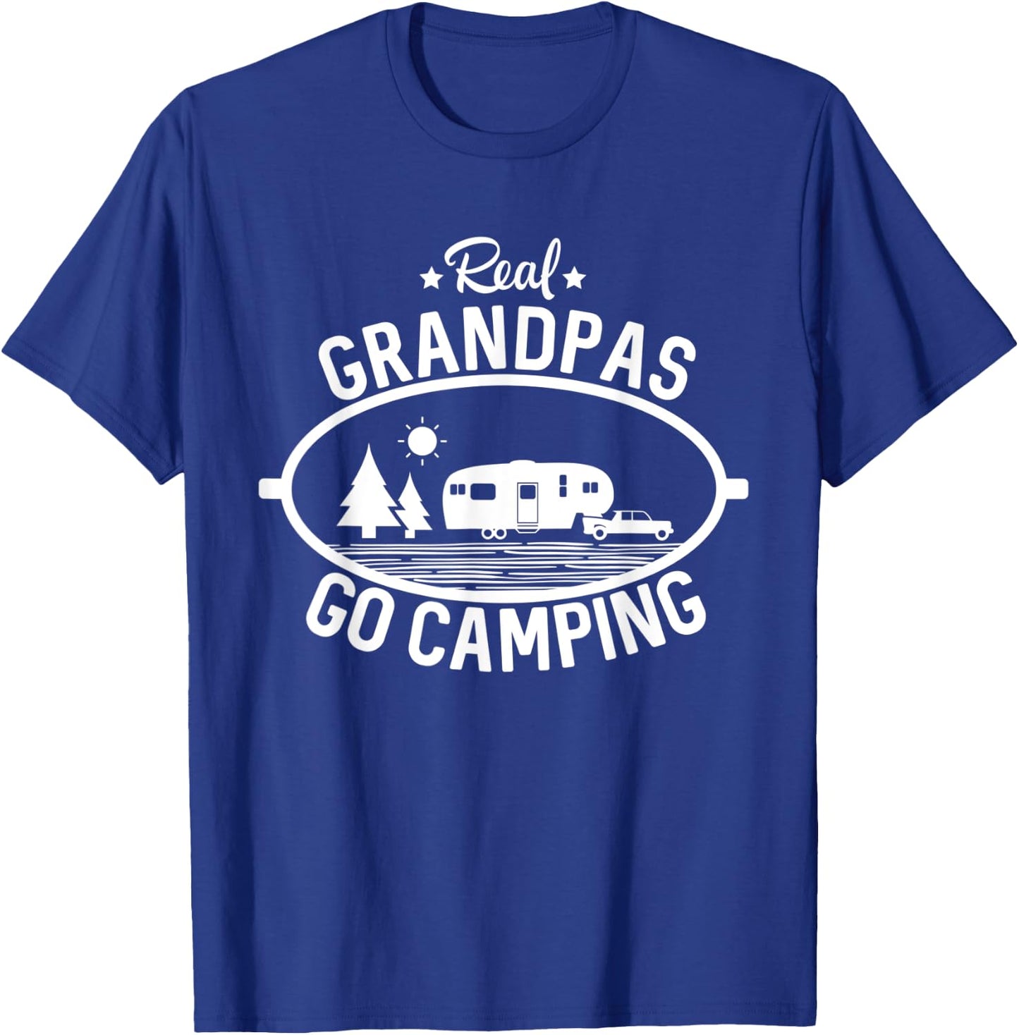 Real Grandpas Go Camping 5th Wheel Camper RV Vacation Gift T-Shirt - T-Shirt | Royal