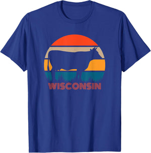 Cow Heifer Farm Owner State of Wisconsin Dairy Farmer Retro T-Shirt - T-Shirt | Royal