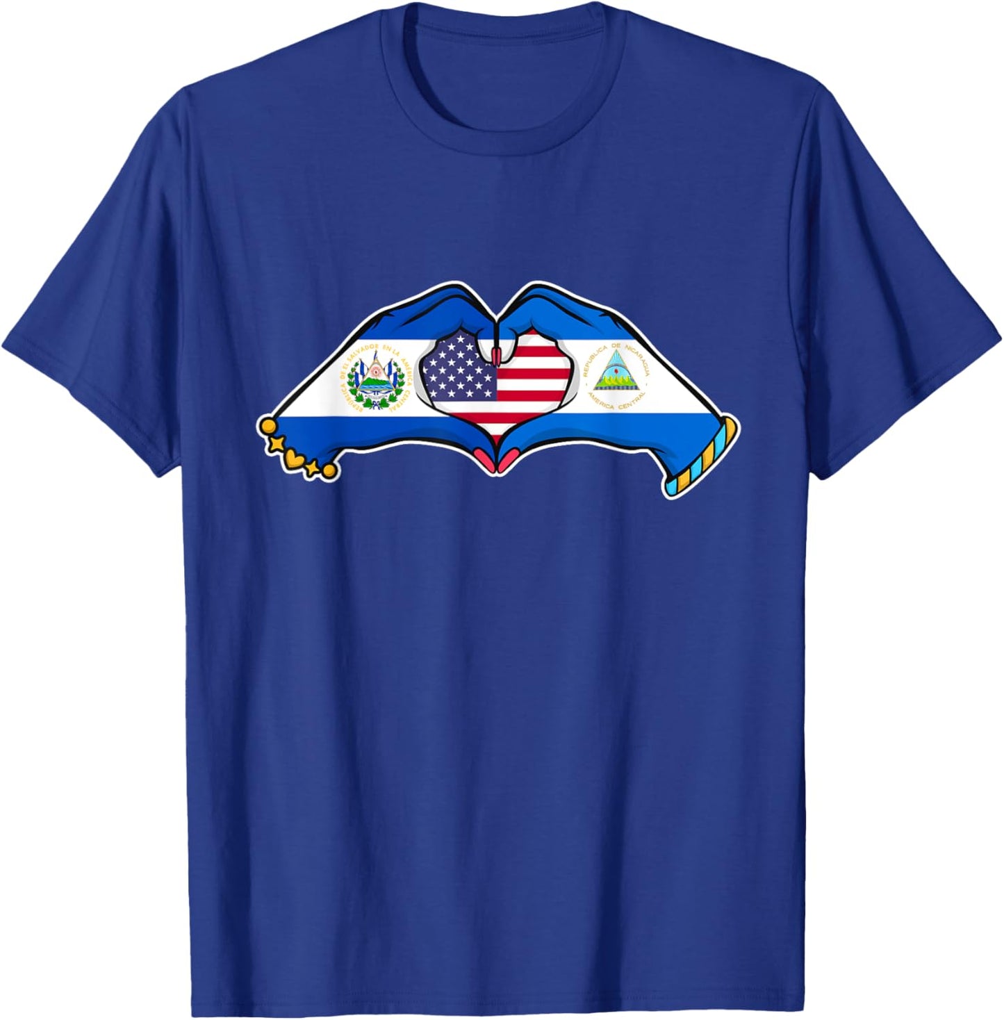 Heart hands El Salvador, Nicaragua and the US. T-Shirt - T-Shirt | Royal