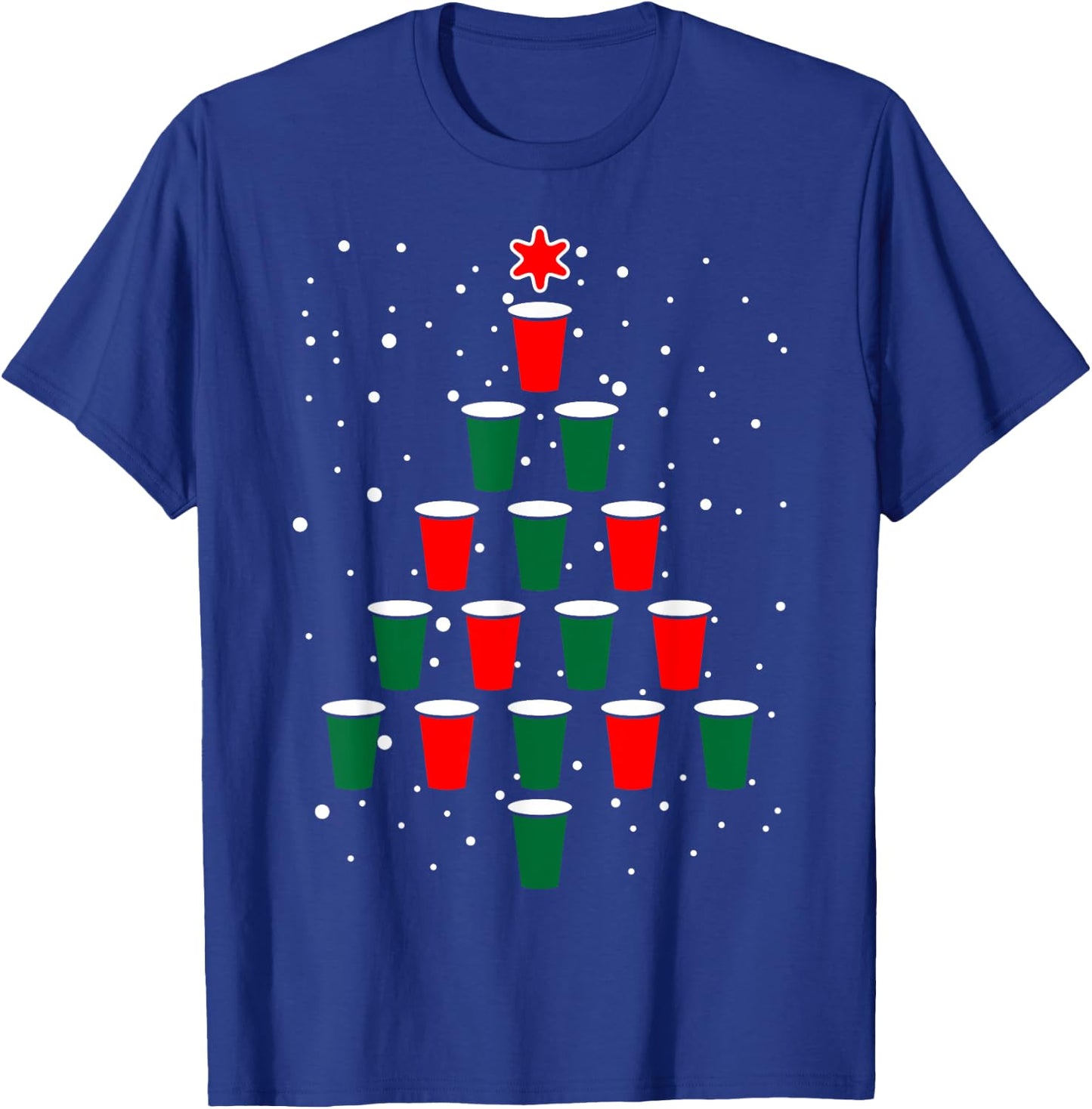 Fitintheflow -Adults Beer Pong Christmas Tree , Black, 3X-Large, Short Sleeve, , Classic Fit, Cotton 80% Polyester 20% T-Shirt - T-Shirt | Royal