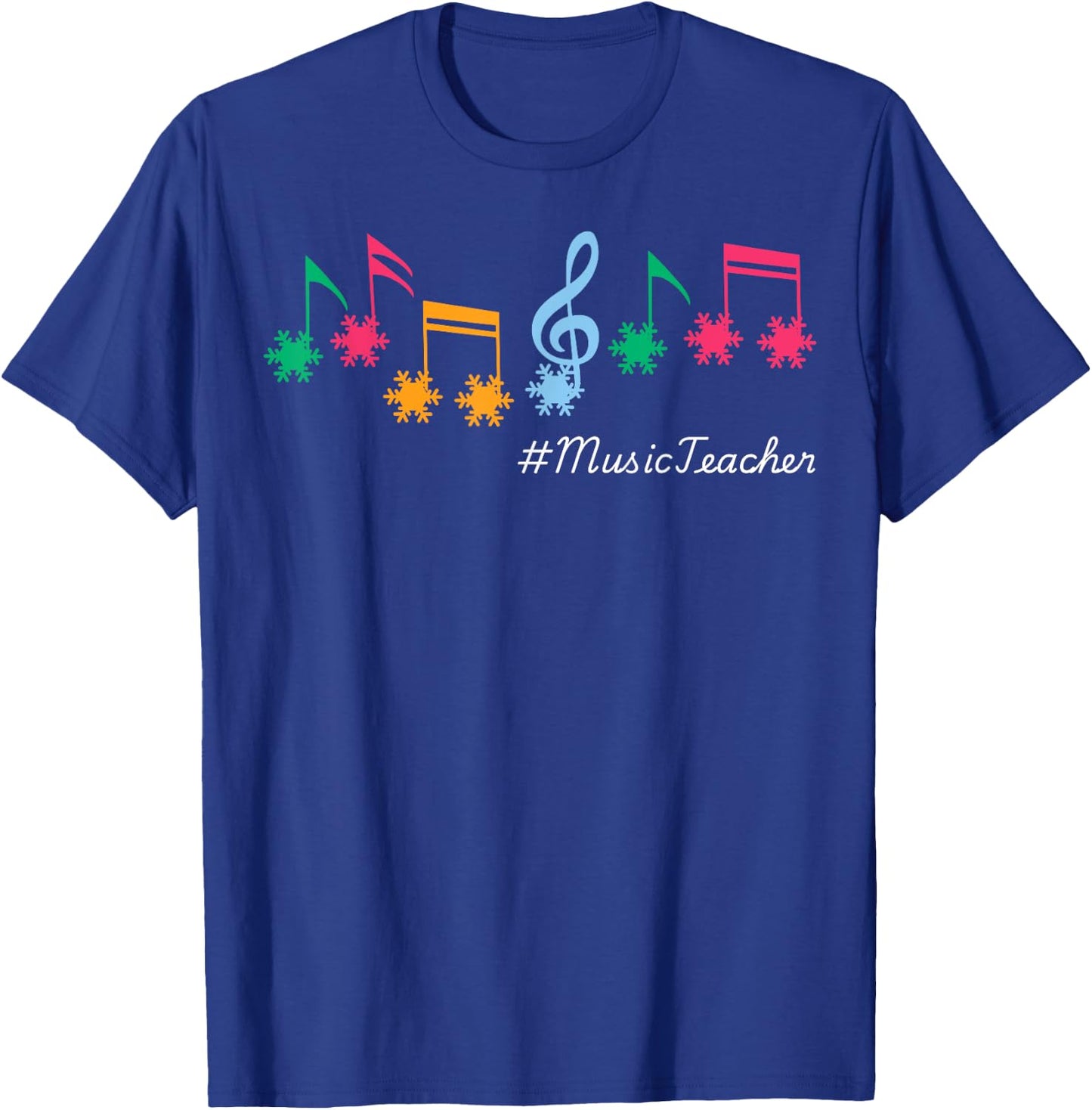 Funny Music Teacher Christmas Music Notes Snowflakes Outfit T-Shirt - T-Shirt | Royal