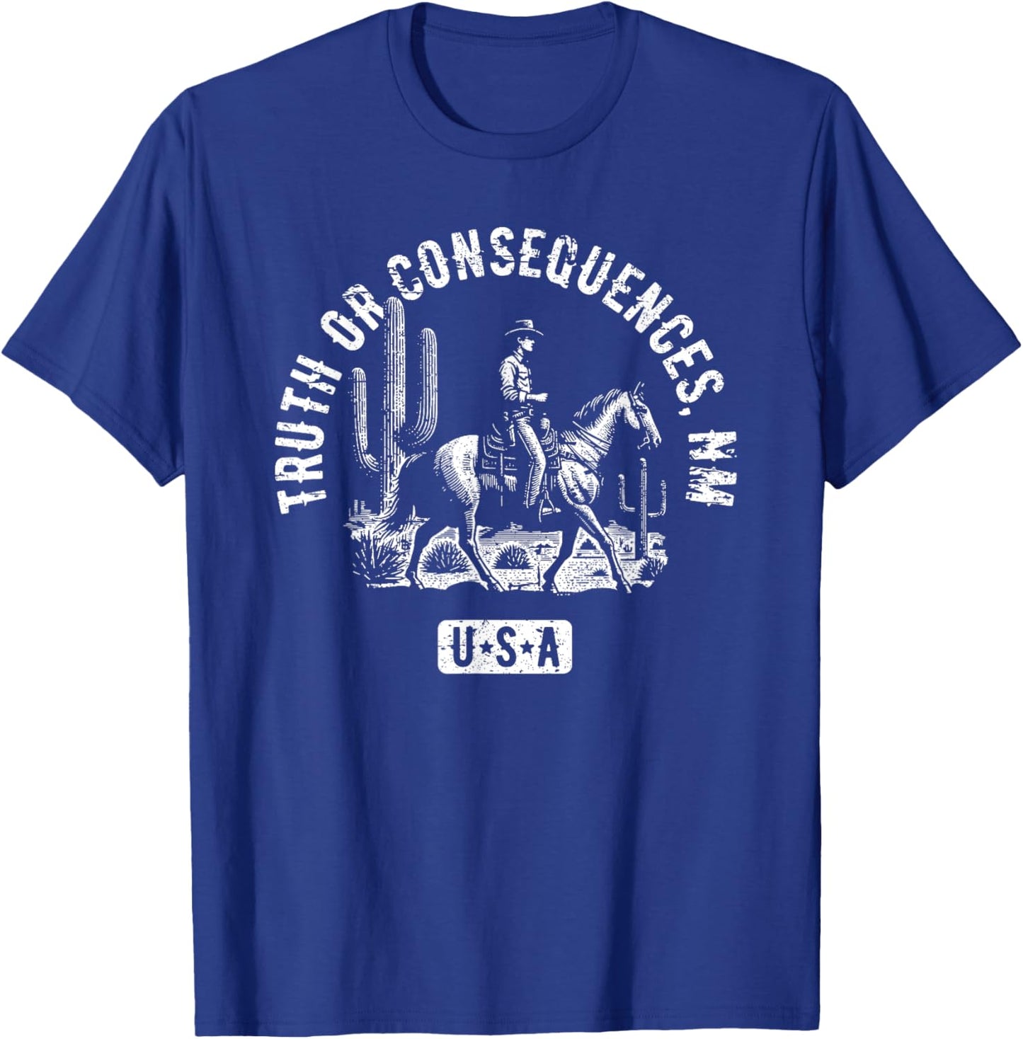Truth or Consequences NM USA Cowboy Horse Distressed Design T-Shirt - T-Shirt | Royal