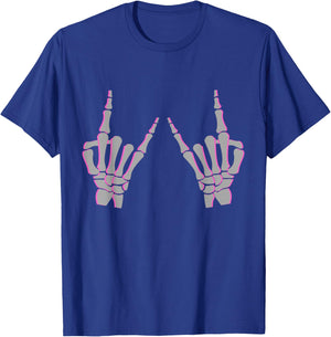 Skeleton Hand Horns Rock On Heavy Metal Women Back the Pink T-Shirt - T-Shirt | Royal