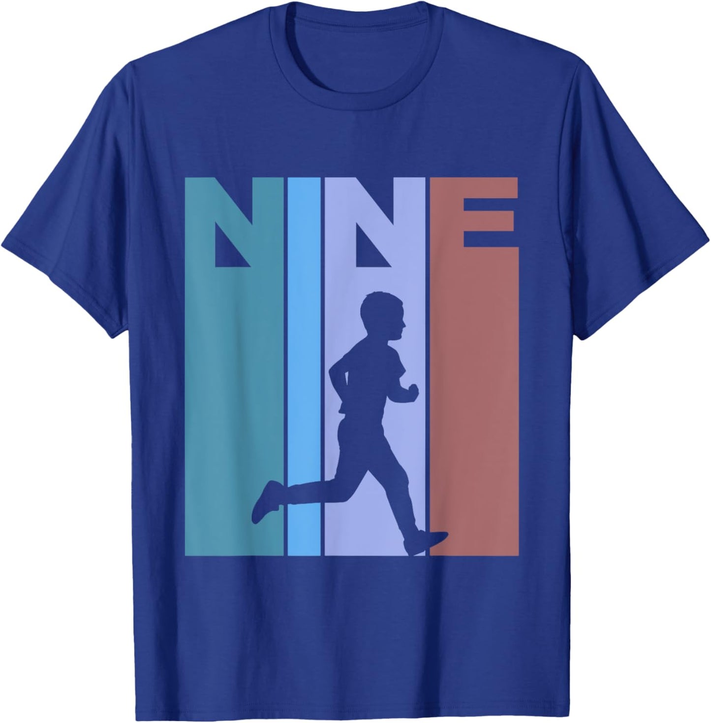 Retro 9th Birthday Running Theme 9 Year Old Runner T-Shirt - T-Shirt | Royal