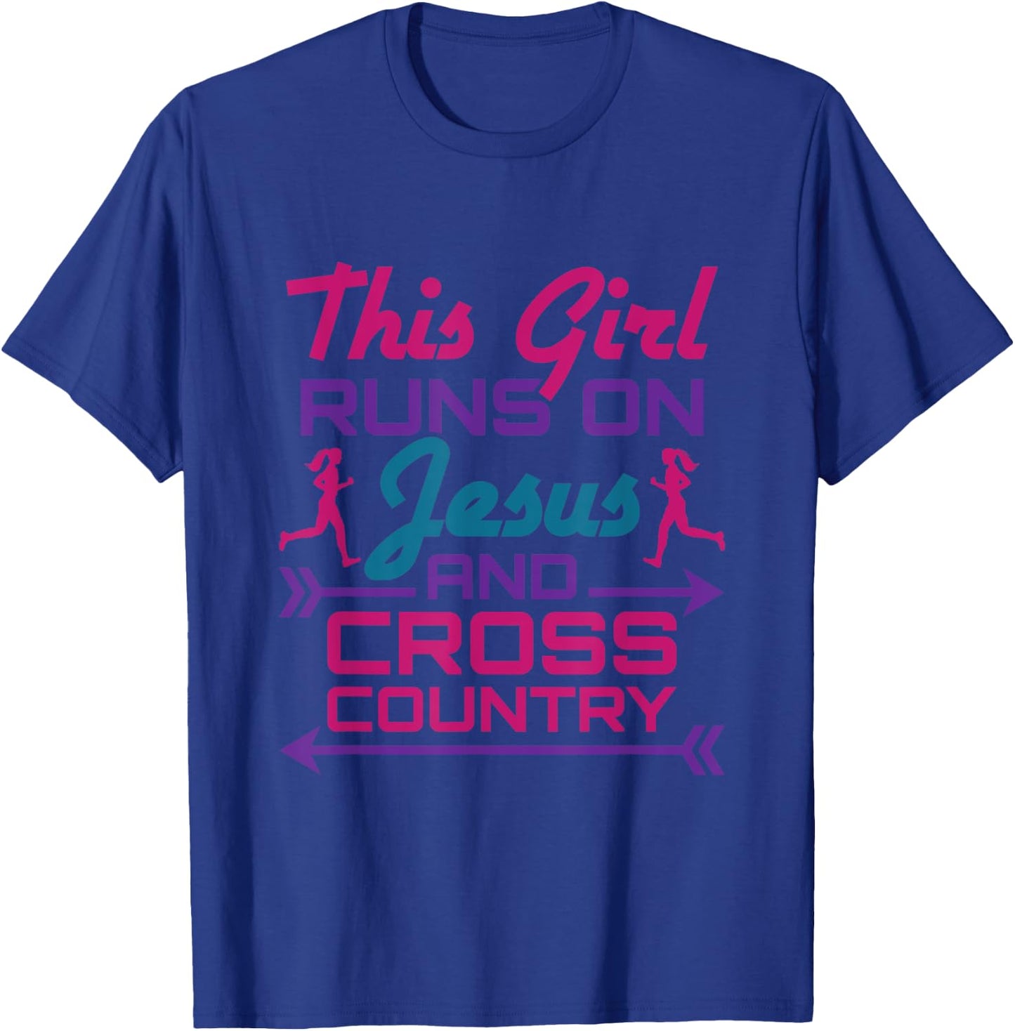 This Girl Runs on Jesus and Cross Country Cute XC Running T-Shirt - T-Shirt | Royal
