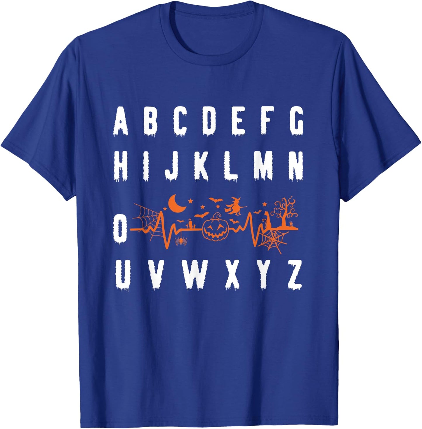 PQRST Alphabet Heartbeat Halloween nurse T-Shirt - T-Shirt | Royal