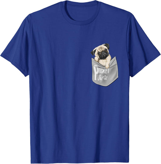Men's Women's Kids Funny Cool Pocket Pug Pets Graphic Design T-Shirt - T-Shirt | Royal