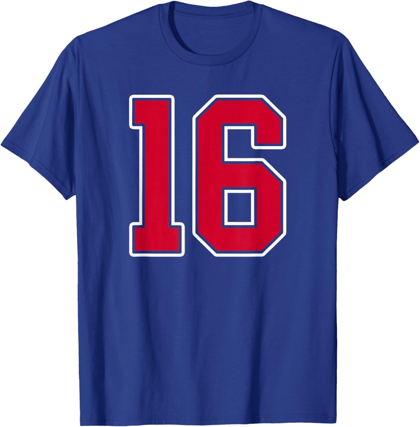 Red White Number 16 Jersey Player Uniform #16 T-Shirt - T-Shirt | Royal