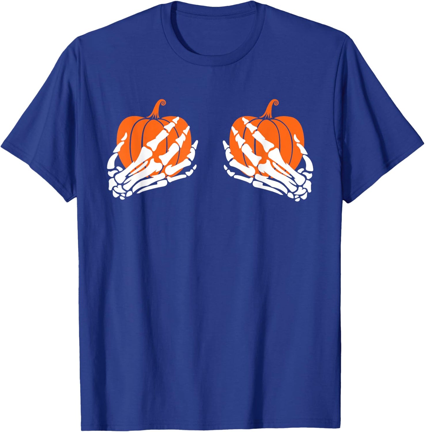 Halloween Skeleton Hand On Pumpkin Boob, Lazy Costume T-Shirt - T-Shirt | Royal