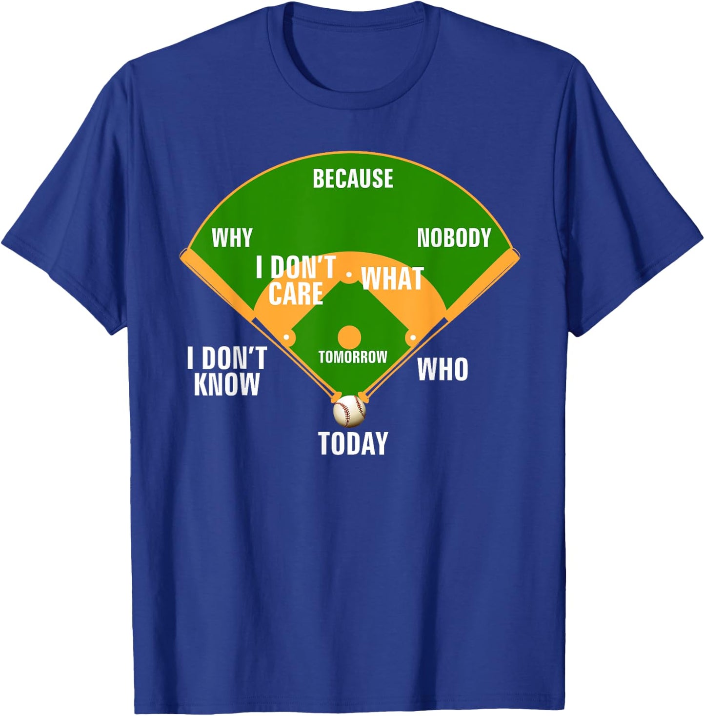 Who's on First? Baseball Diamond Fielding Card Funny Gift T-Shirt - T-Shirt | Royal