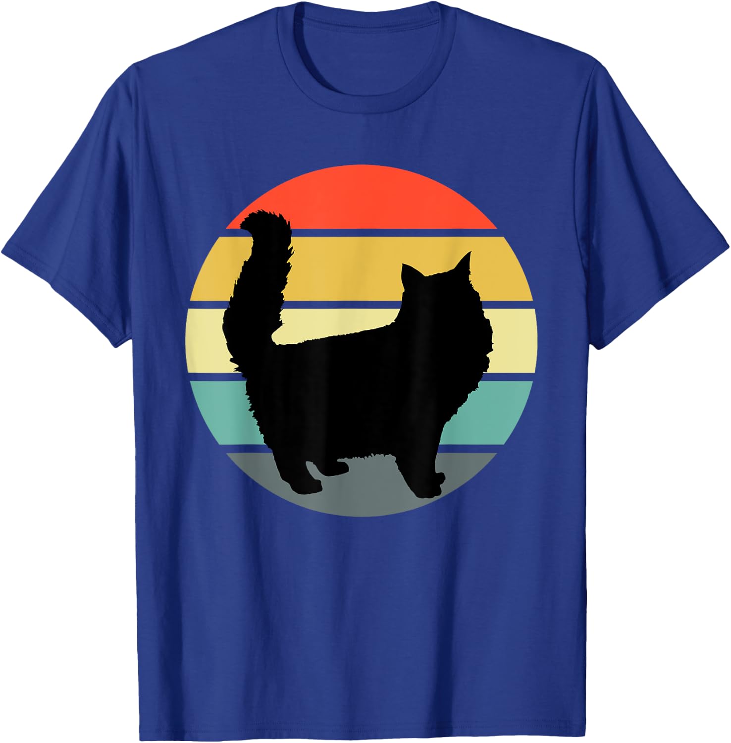 Funny Fluffy Black Cat Vintage Retro Style Gift Men Women T-Shirt - T-Shirt | Royal