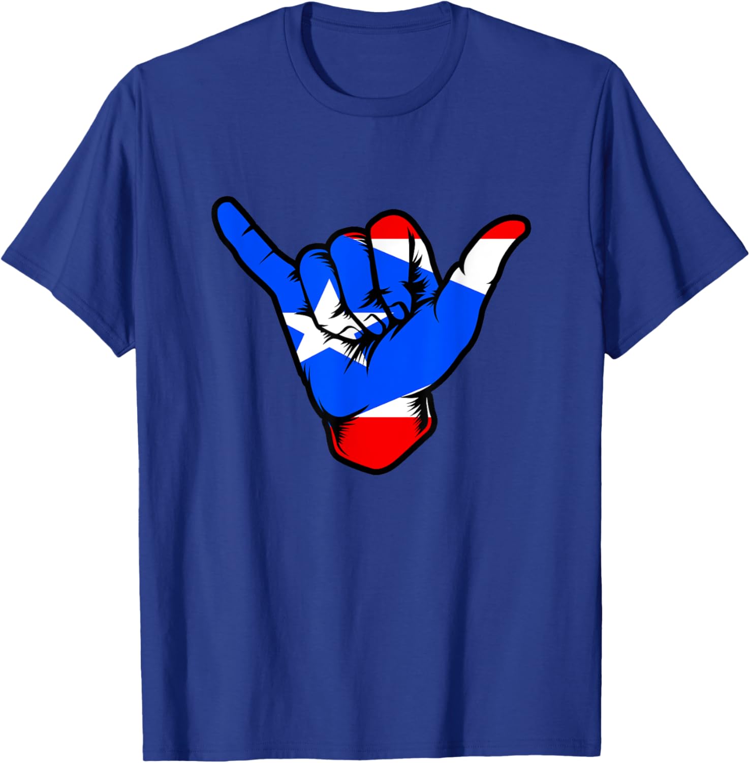 Boricua Puerto Rico PR Flag Puerto Rican Shaka Hand Hawaiian T-Shirt - T-Shirt | Royal