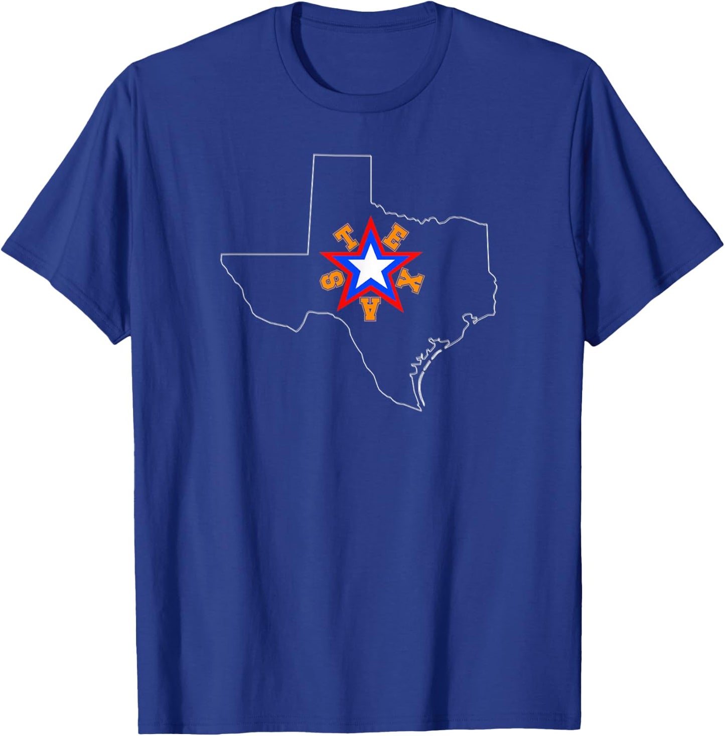 Texas Map Outline, Tricolor Lone Star, Texas In Orange T-Shirt - T-Shirt | Royal