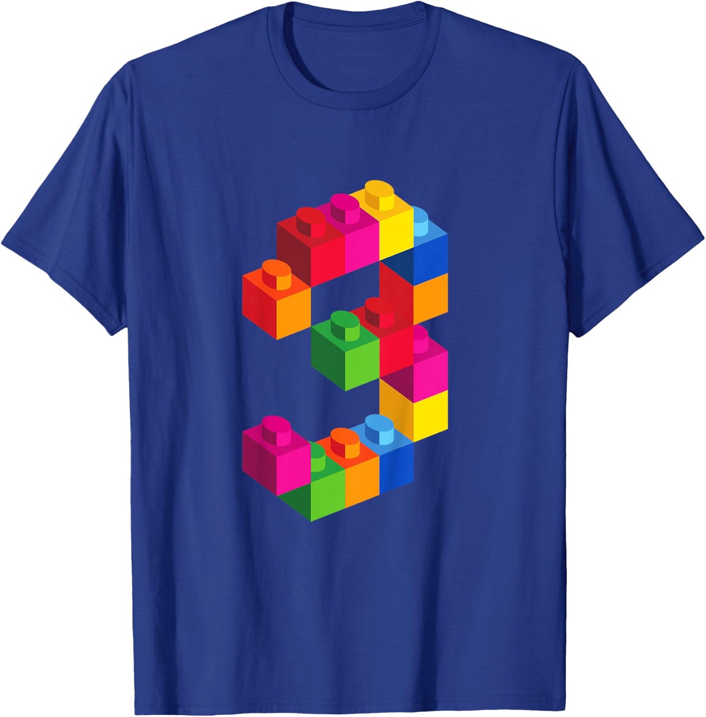 3 Year Old Building Blocks Birthday T Shirt Bricks 3rd Gift T-Shirt - T-Shirt | Royal