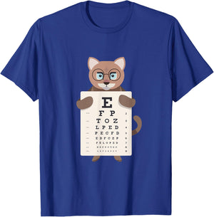 Funny Eye Test for Opticians Eye Doctor Cat T-Shirt - T-Shirt | Royal