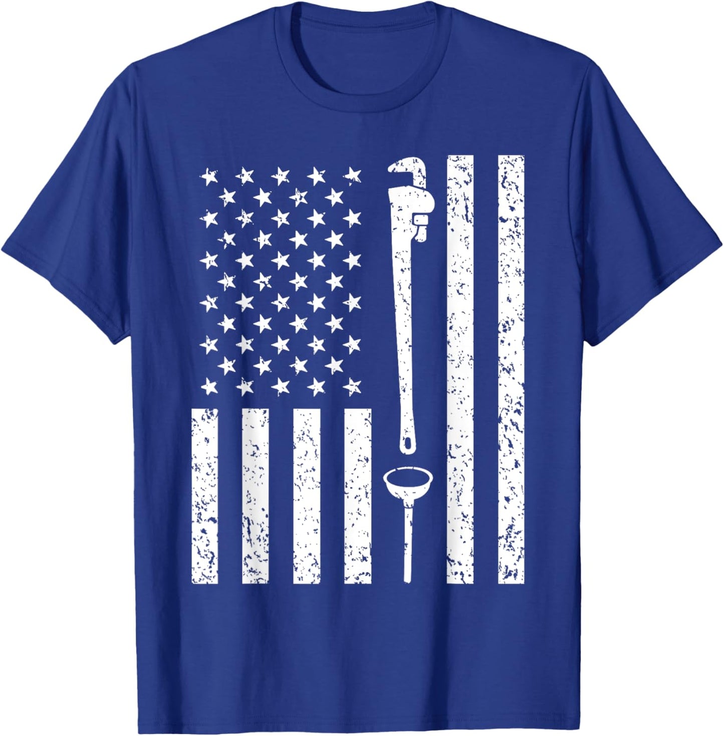 American Flag Plumber Vintage Plumbing Worker Men Funny Gift T-Shirt - T-Shirt | Royal