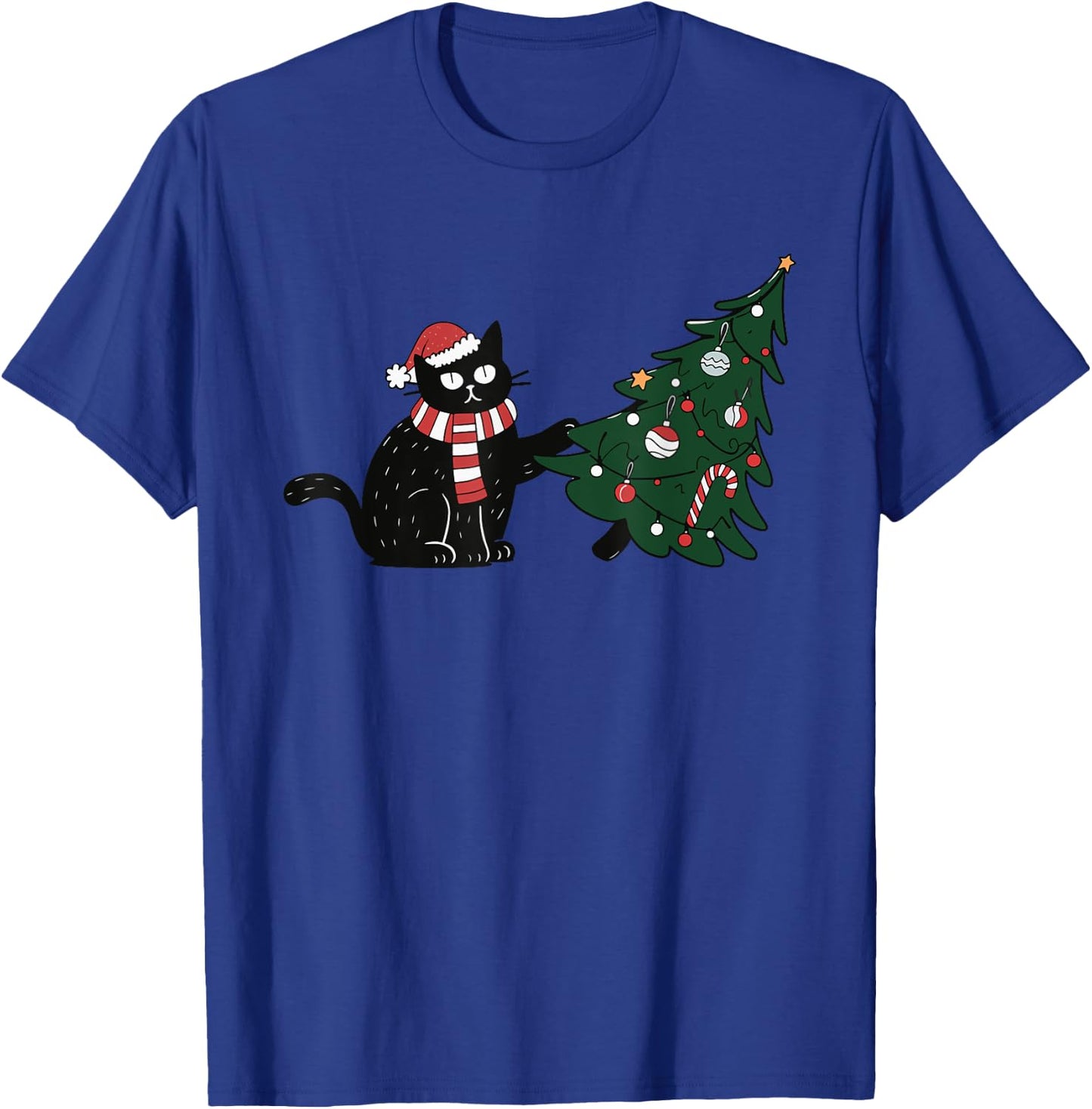 Cat Pushing Christmas Tree Women Kids T-Shirt - T-Shirt | Royal