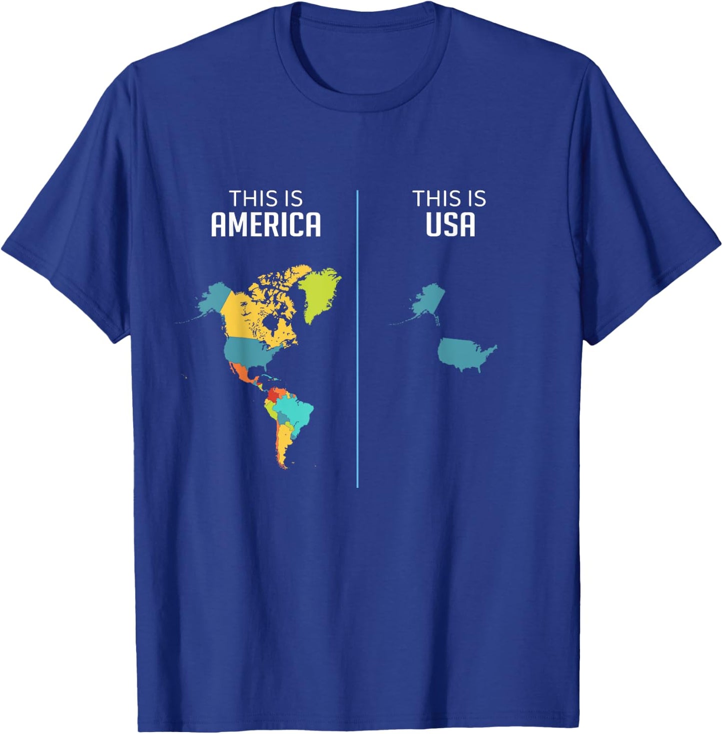 South Central and North America USA Continent Country Map T-Shirt - T-Shirt | Royal