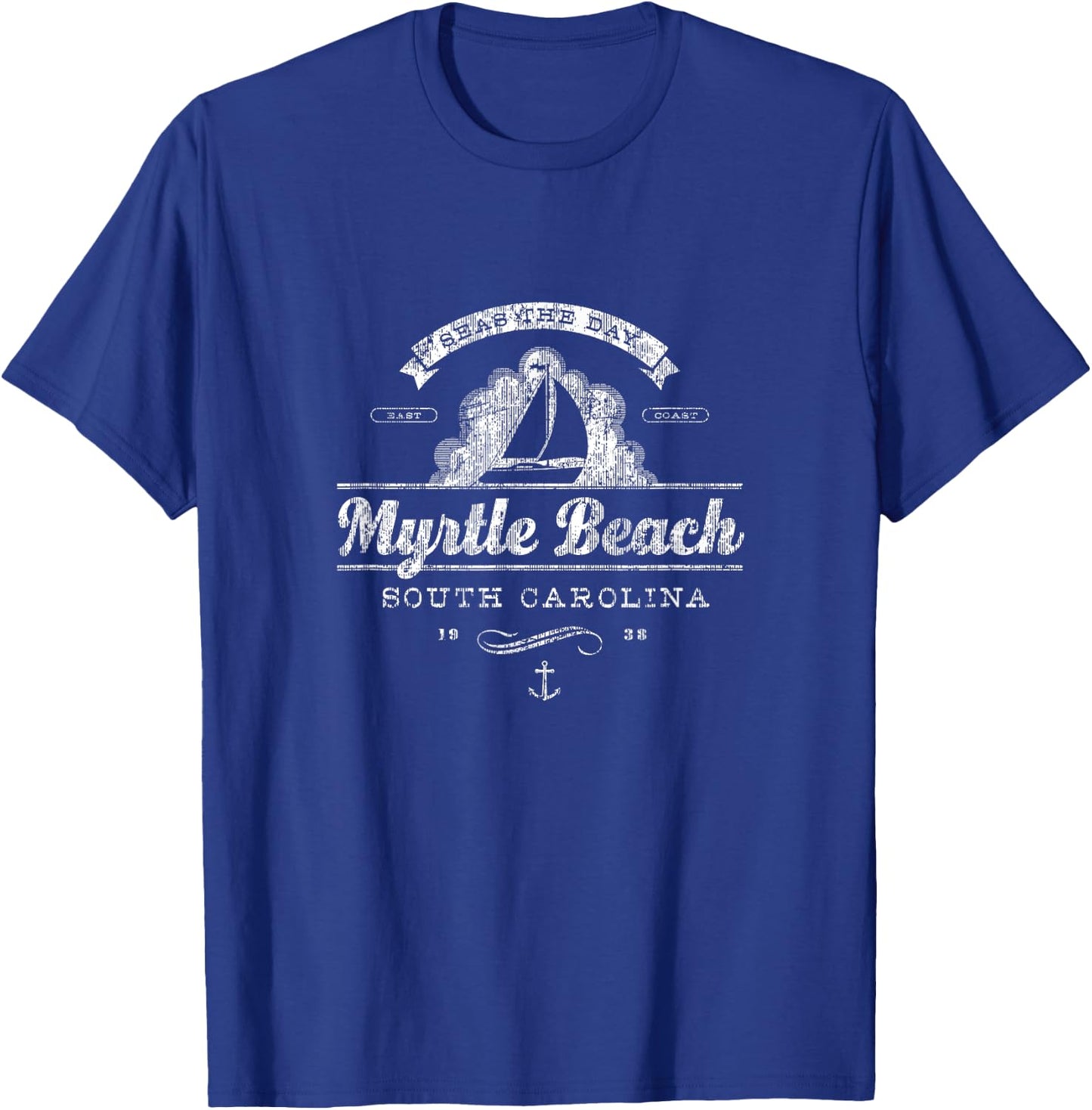 Myrtle Beach SC Sailboat Vintage Nautical Men Women Girls Kids T-Shirt - T-Shirt | Royal