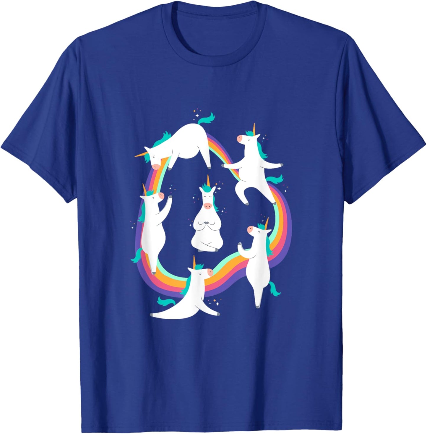 Unicorn Yoga Poses Colorful Cute and Funny Rainbow Yoga Pink T-Shirt - T-Shirt | Royal