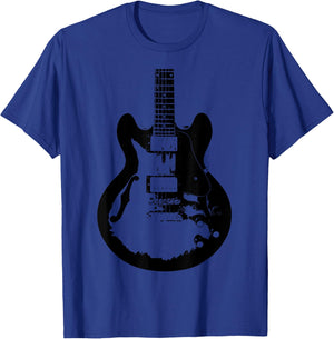 Guitar Silhouette Music Band Rock Grunge Vintage Graphic Art T-Shirt - T-Shirt | Royal