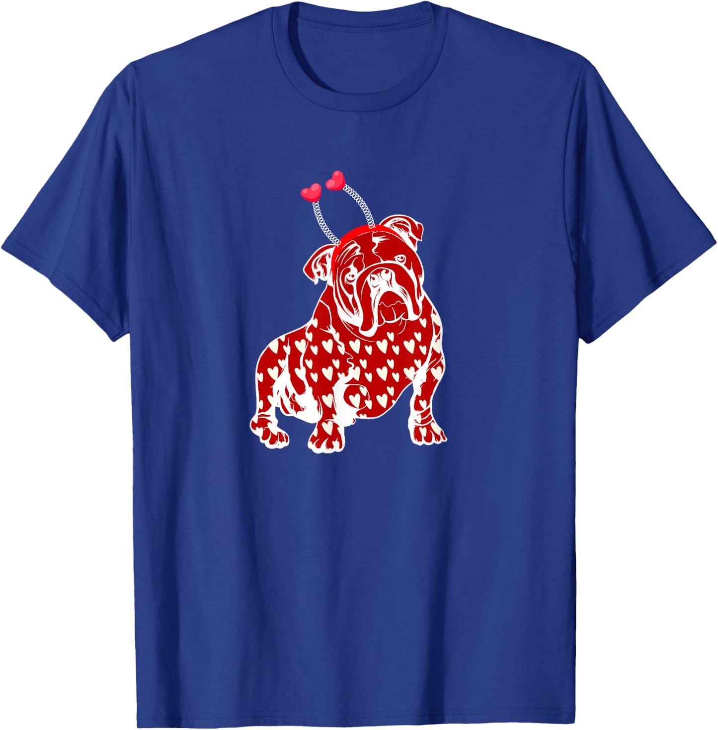 Bulldog Valentine Day Plaid Heart Pattern Dog Headband Heart Women Girls Kids T-Shirt - T-Shirt | Royal
