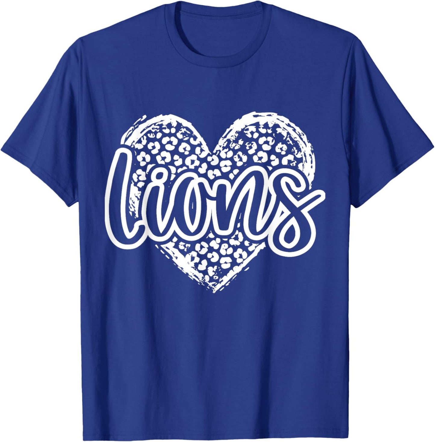 Leopard Cheetah Heart LIONS School Spirit Top Distressed T-Shirt - T-Shirt | Royal