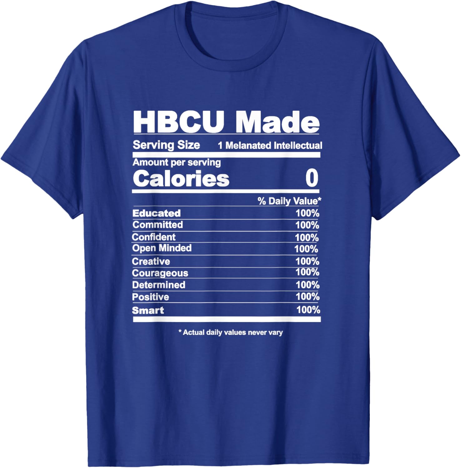 HBCU Made HBCU Nutritional facts T-Shirt - T-Shirt | Royal
