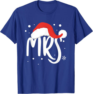 Matching Couples Mr Mrs Wedding Christmas Ugly Santa Hat T-Shirt - T-Shirt | Royal