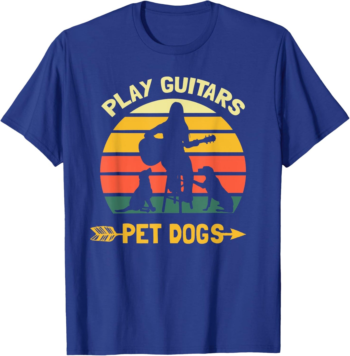 Play Guitars Pet Dogs Funny Guitar Lover Guitarist Vintage T-Shirt - T-Shirt | Royal