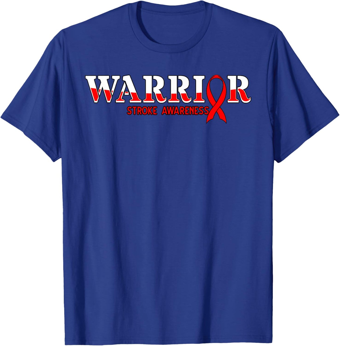 Stroke Warrior Red Ribbon Ischemic Cerebrovascular Brain T-Shirt - T-Shirt | Royal