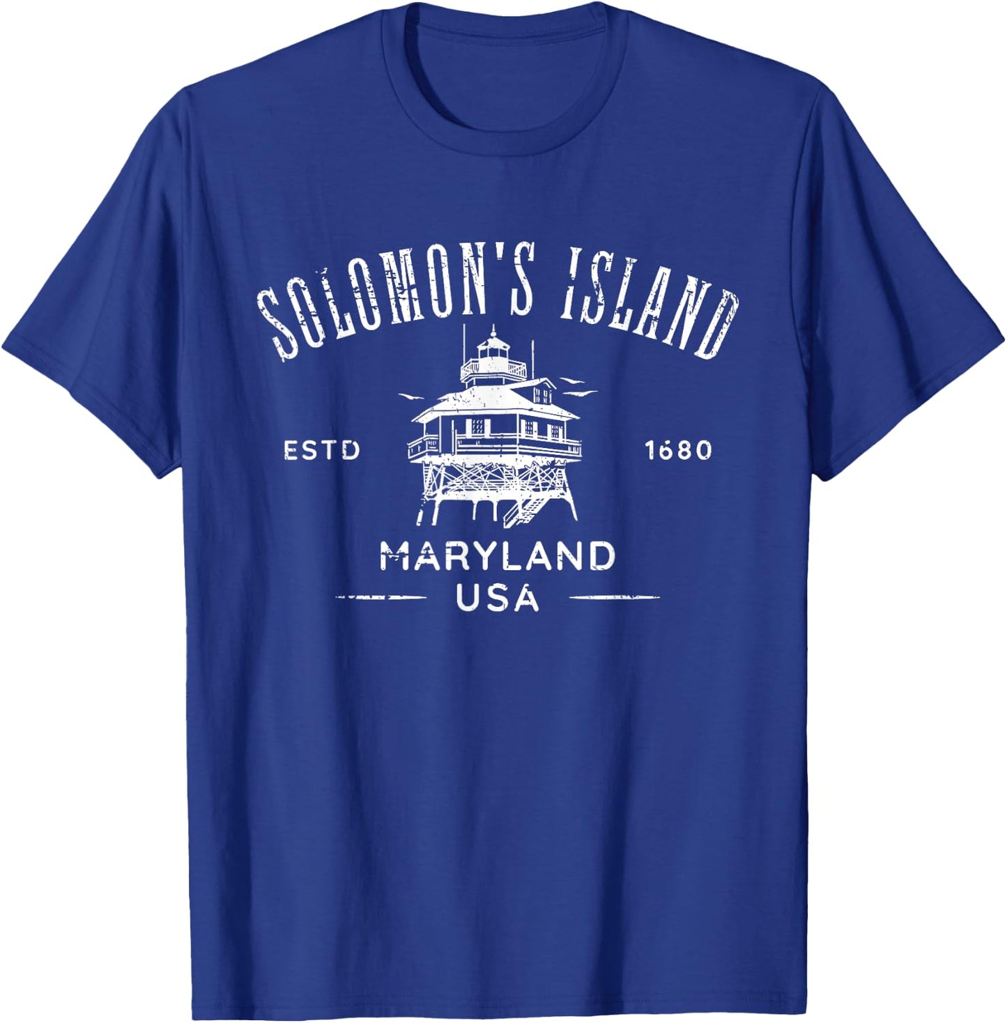 Solomons Island Maryland USA Lighthouse Distressed Design T-Shirt - T-Shirt | Royal