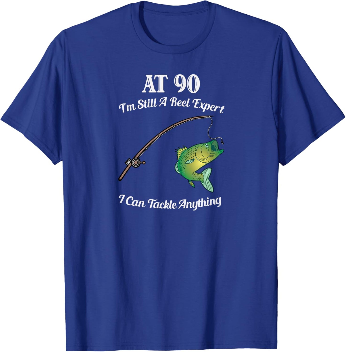 Funny 90th Birthday Gift 90-Year-Old Fisherman Fishing T-Shirt - T-Shirt | Royal