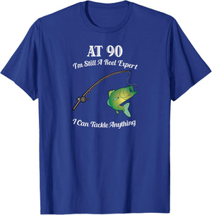 Funny 90th Birthday Gift 90-Year-Old Fisherman Fishing T-Shirt - T-Shirt | Royal