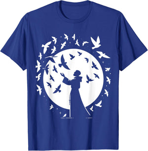 St Francis of Assisi Patron Saint of Animals Birds Catholic T-Shirt - T-Shirt | Royal