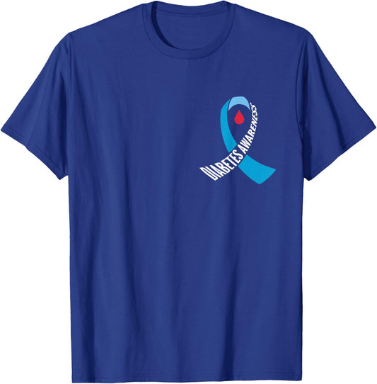 Diabetes Awareness Month Blue Love Ribbon Support T1D T2D T-Shirt - T-Shirt | Royal