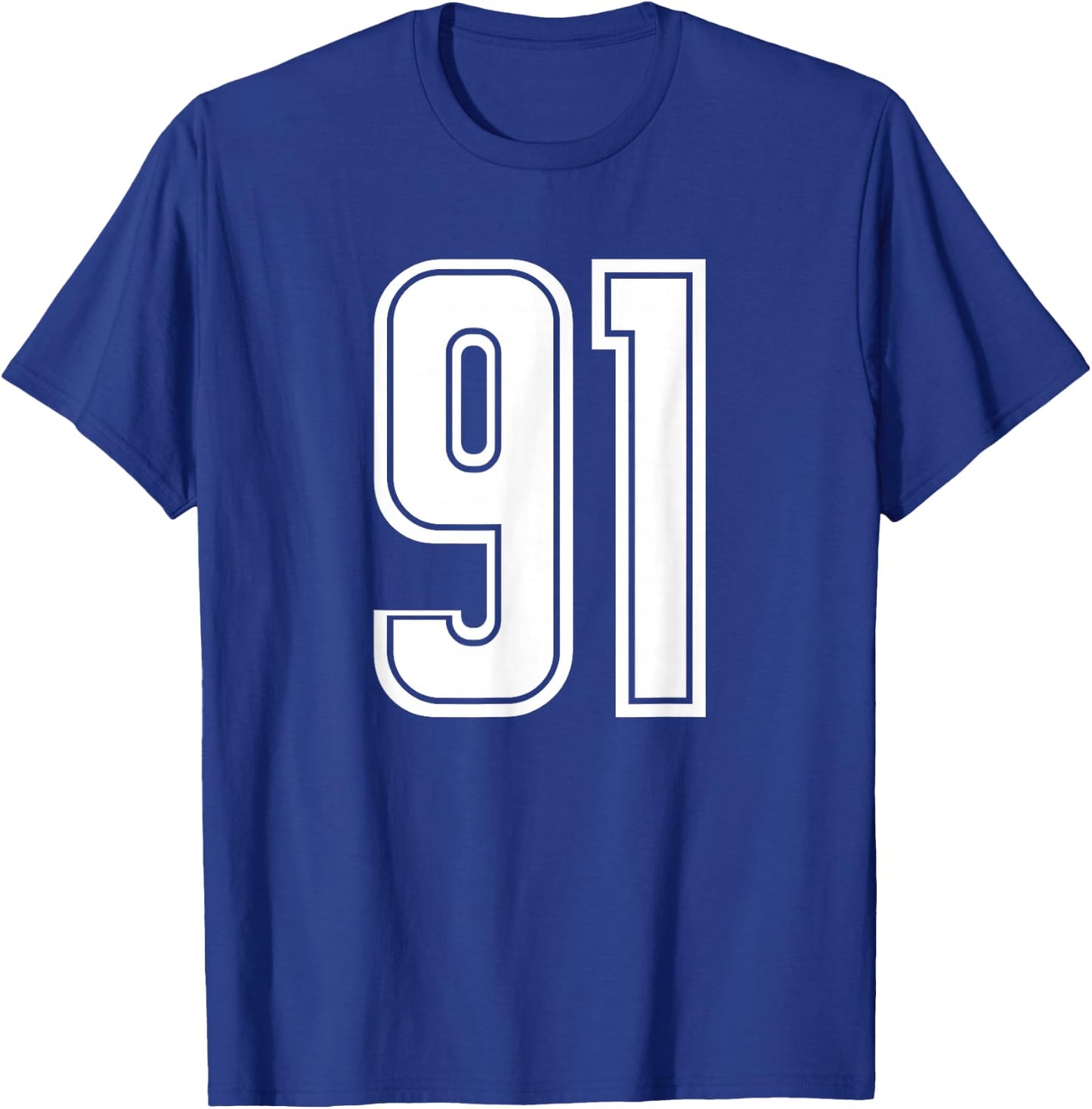 Number #91 White Sports Team Varsity Number 91 T-Shirt - T-Shirt | Royal