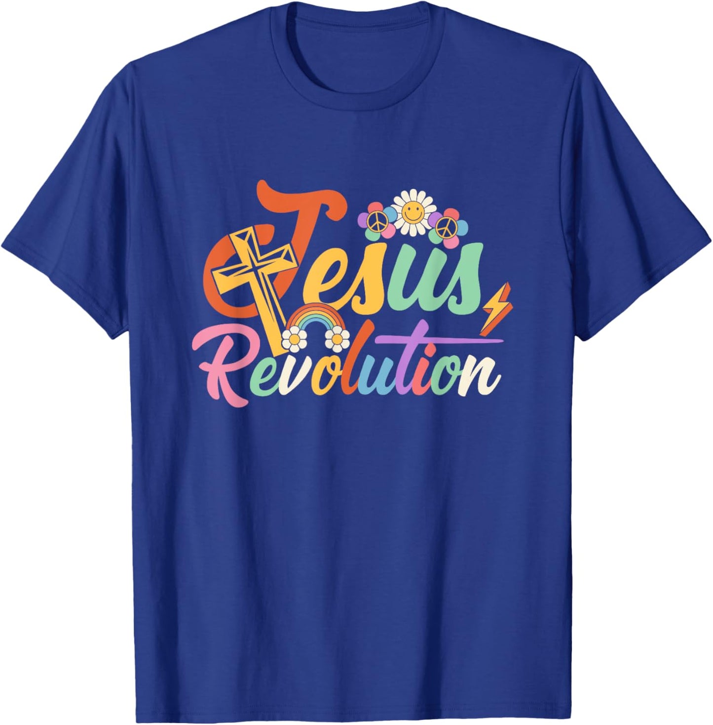 Jesus Revolution Groovy Flower Vintage Christian Faithcross T-Shirt - T-Shirt | Royal