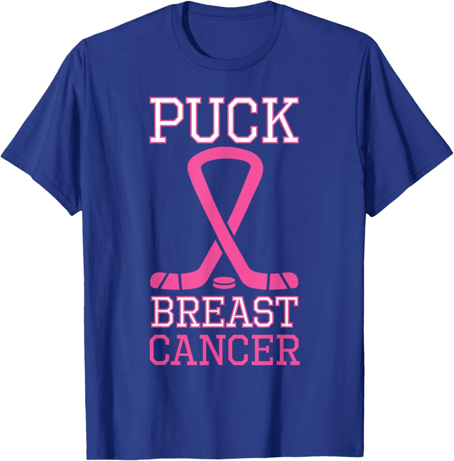 Puck Breast Cancer Pink Ribbon Ice Hockey Cancer day T-Shirt - T-Shirt | Royal