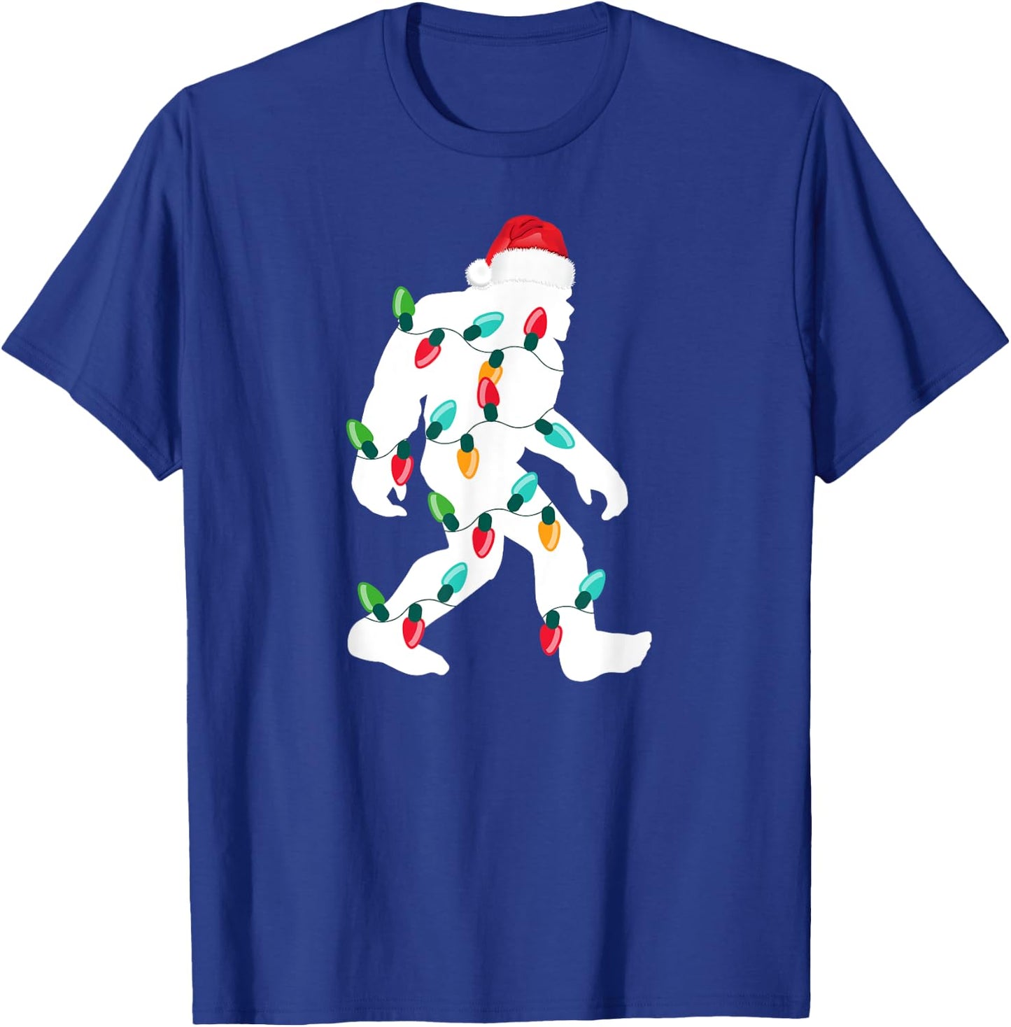 Bigfoot Santa Hat Christmas Sasquatch Xmas Lights T-Shirt - T-Shirt | Royal
