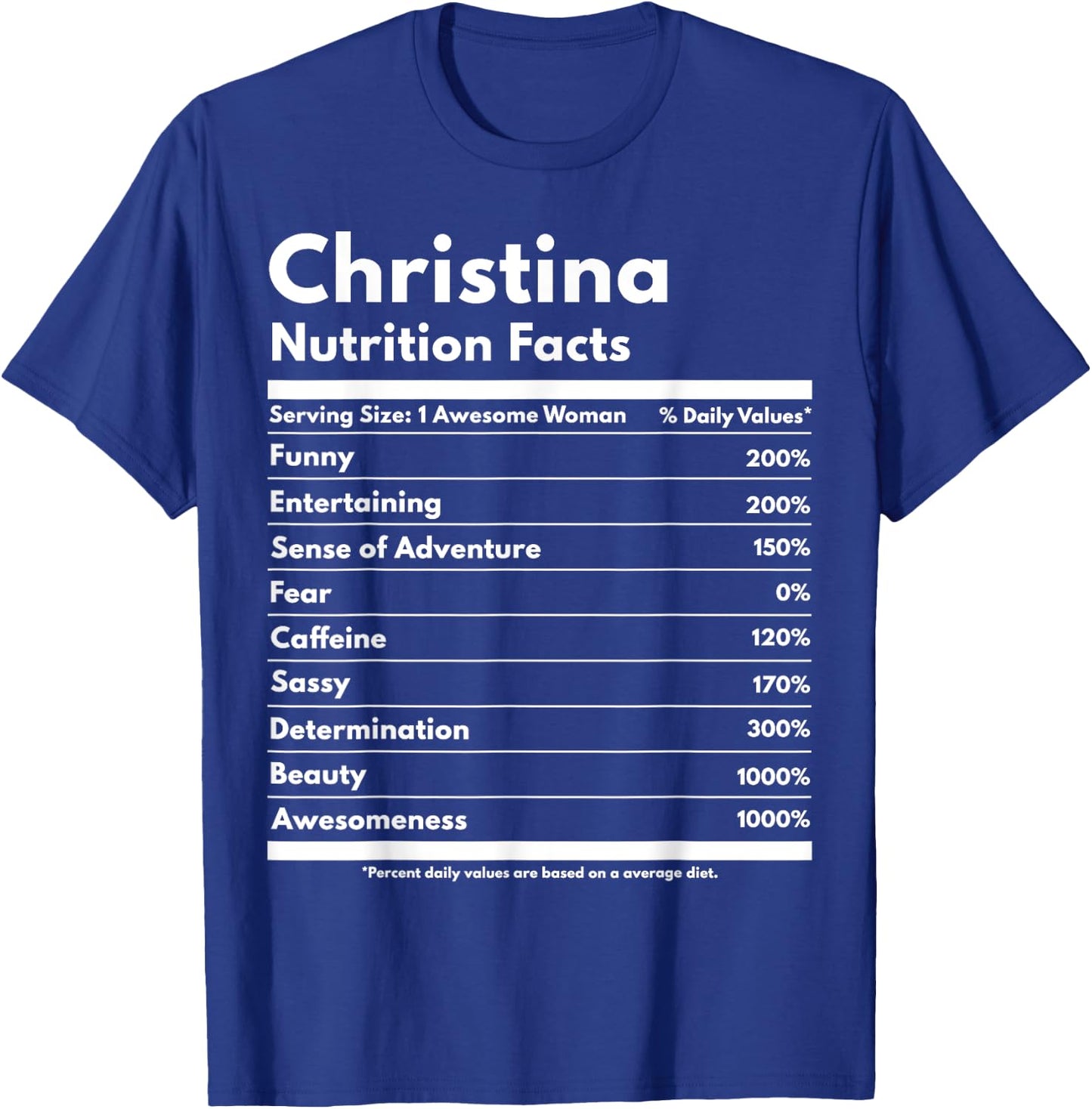 Christina Nutrition Facts Funny Personalized Name Christina T-Shirt - T-Shirt | Royal