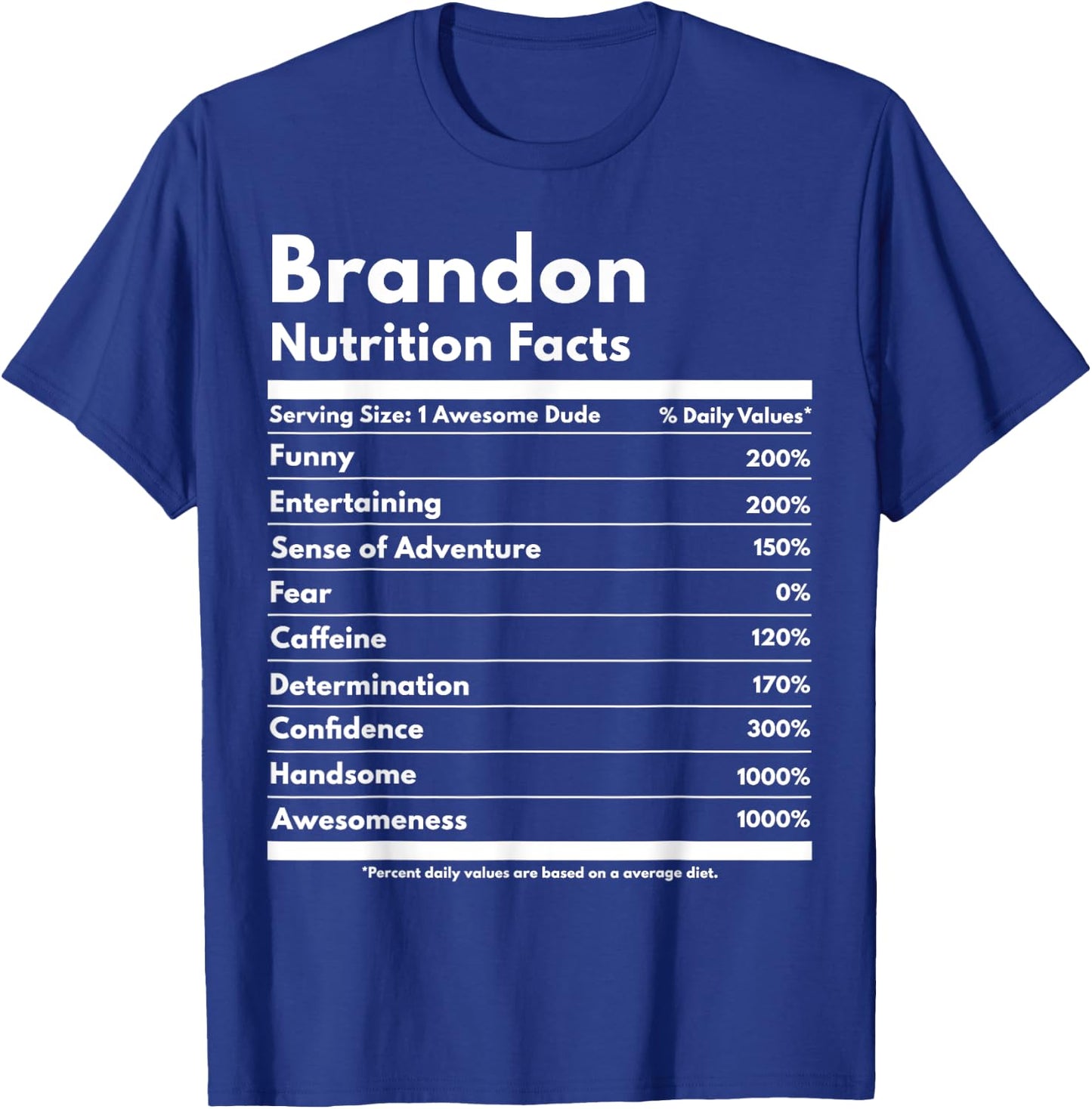 Brandon Gift Nutrition Facts Funny Personalized Name Brandon T-Shirt - T-Shirt | Royal