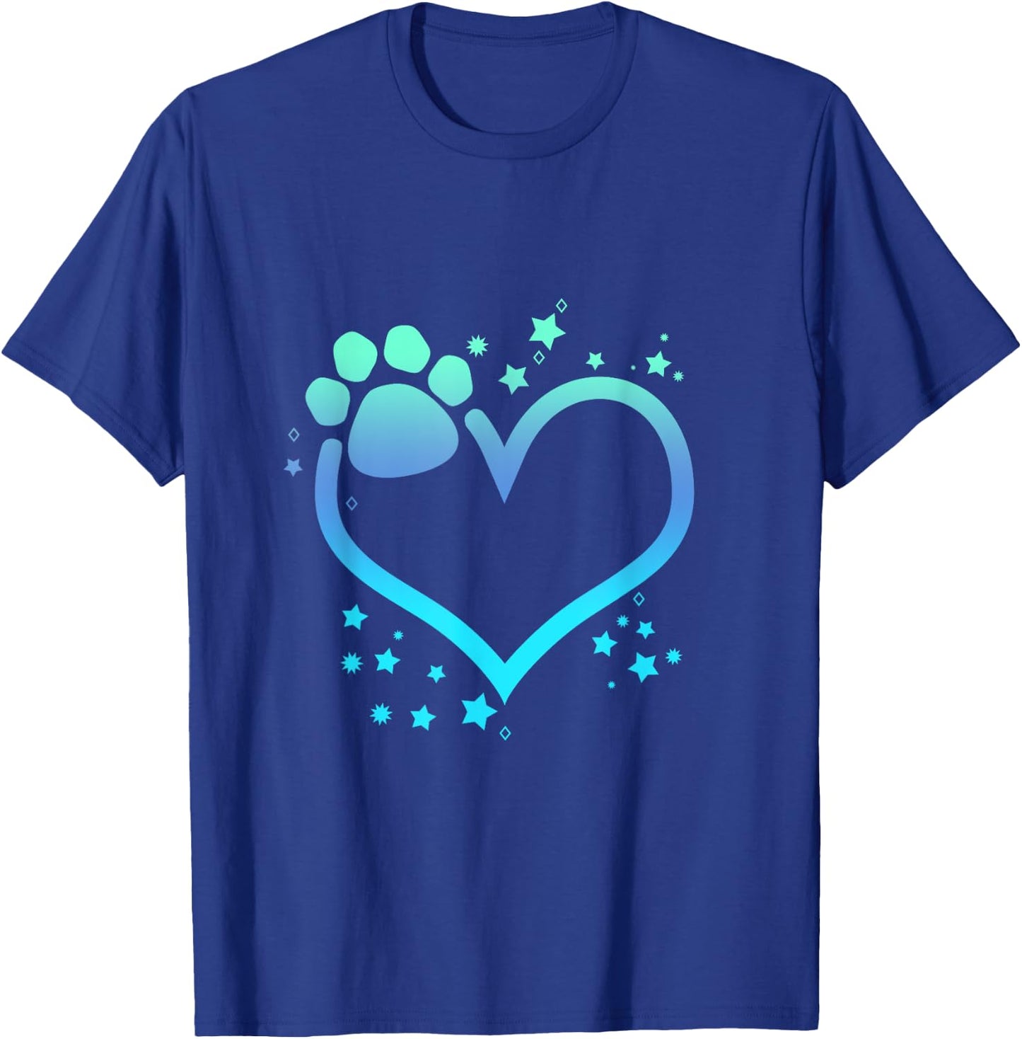 Blue Paw Print Heart Cute Dog Cat Love Valentines Day Men Women Girls Kids T-Shirt - T-Shirt | Royal