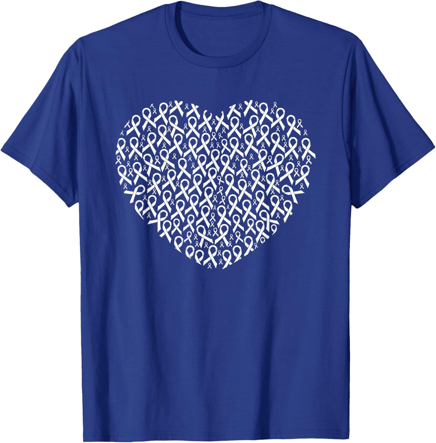 Lung Cancer Awareness White Ribbon Heart Gift Support T-Shirt - T-Shirt | Royal