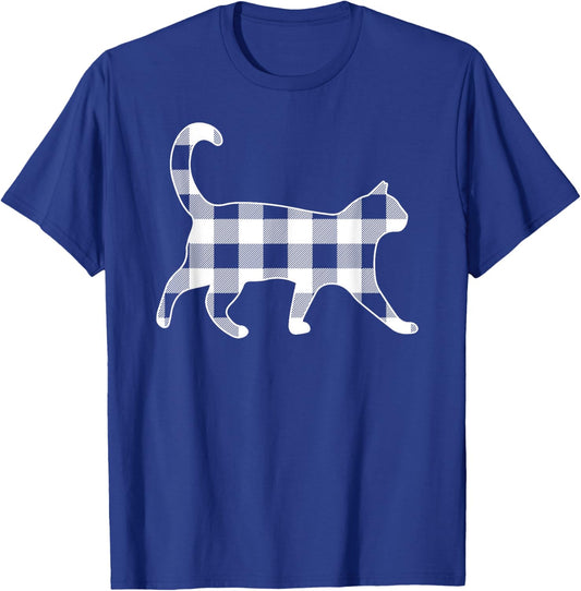 Cat Black & White Buffalo Plaid Merry Christmas T-Shirt - T-Shirt | Royal