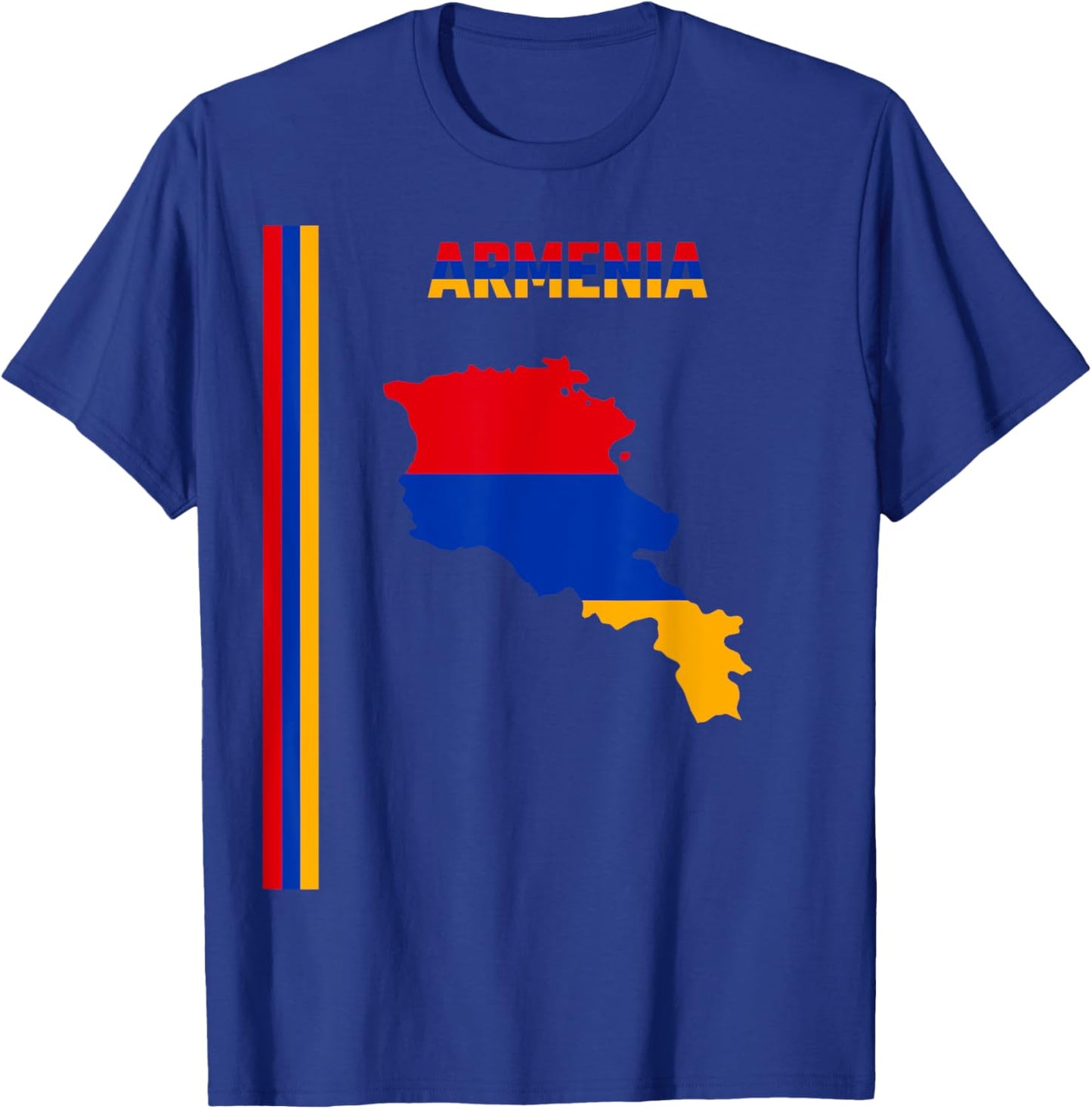 Vertical Armenian Flag, text “ARMENIA” & Silhouette map T-Shirt - T-Shirt | Royal