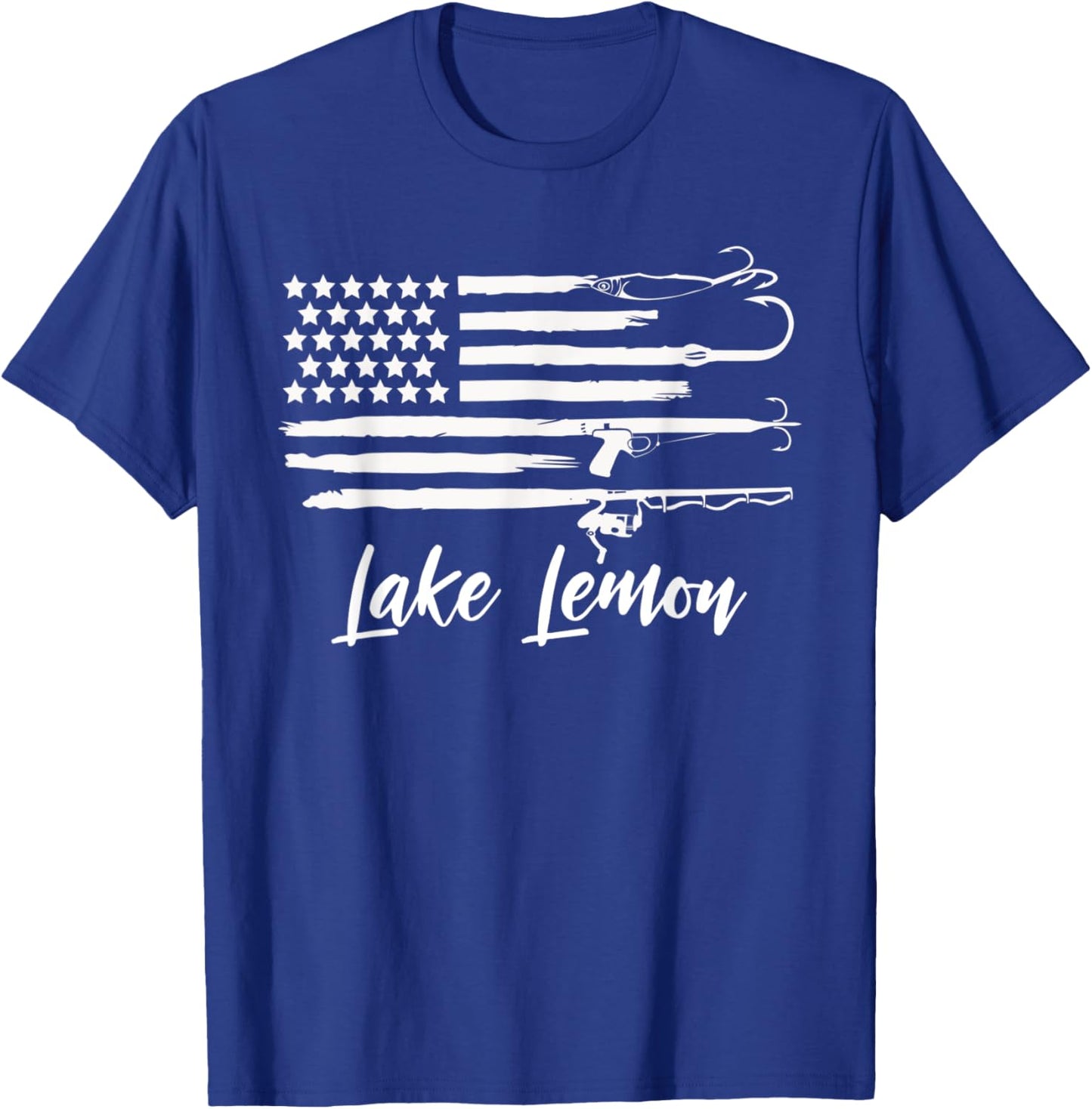 Lake Lemon Indiana Patriotic Fishing Novelty Flag T-Shirt - T-Shirt | Royal