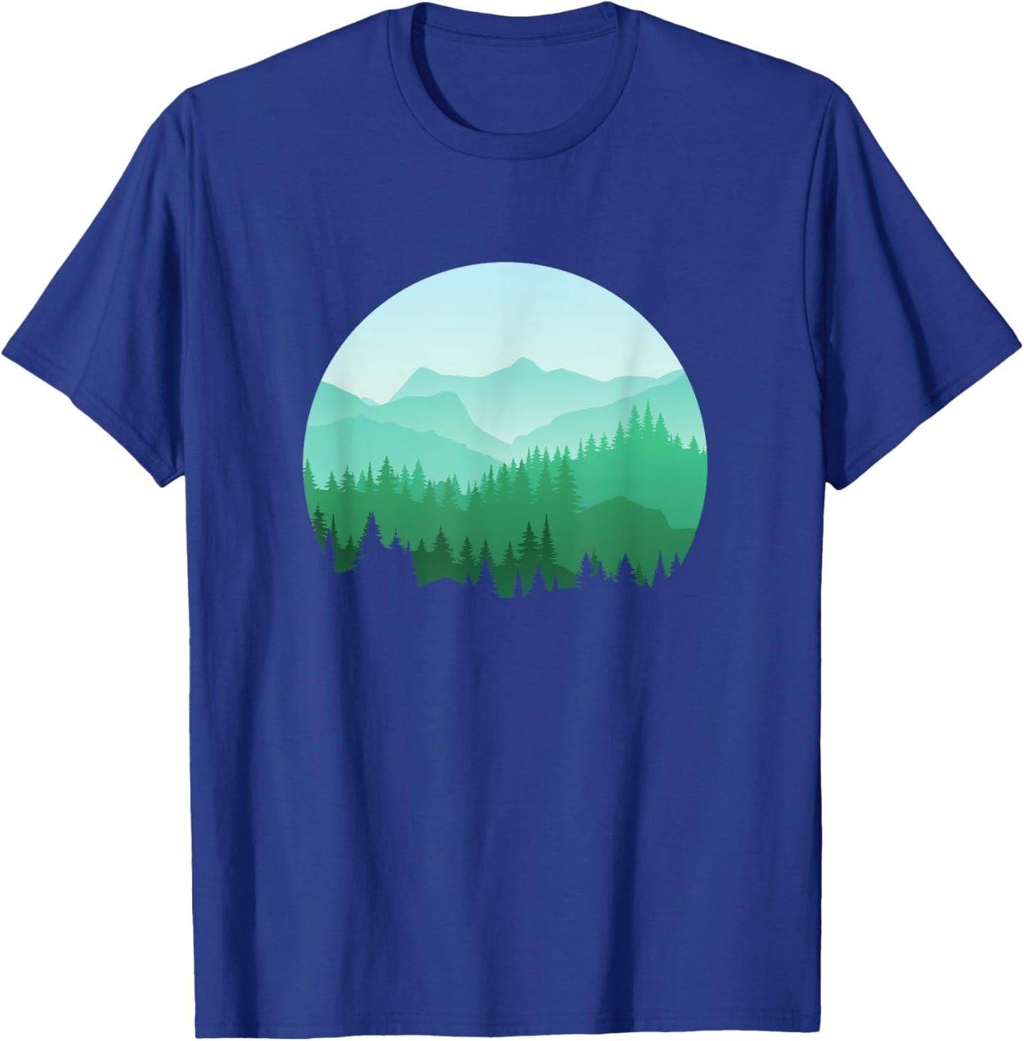 Teal Green Mountain and Forest Scene Silhouette Graphic T-Shirt - T-Shirt | Royal