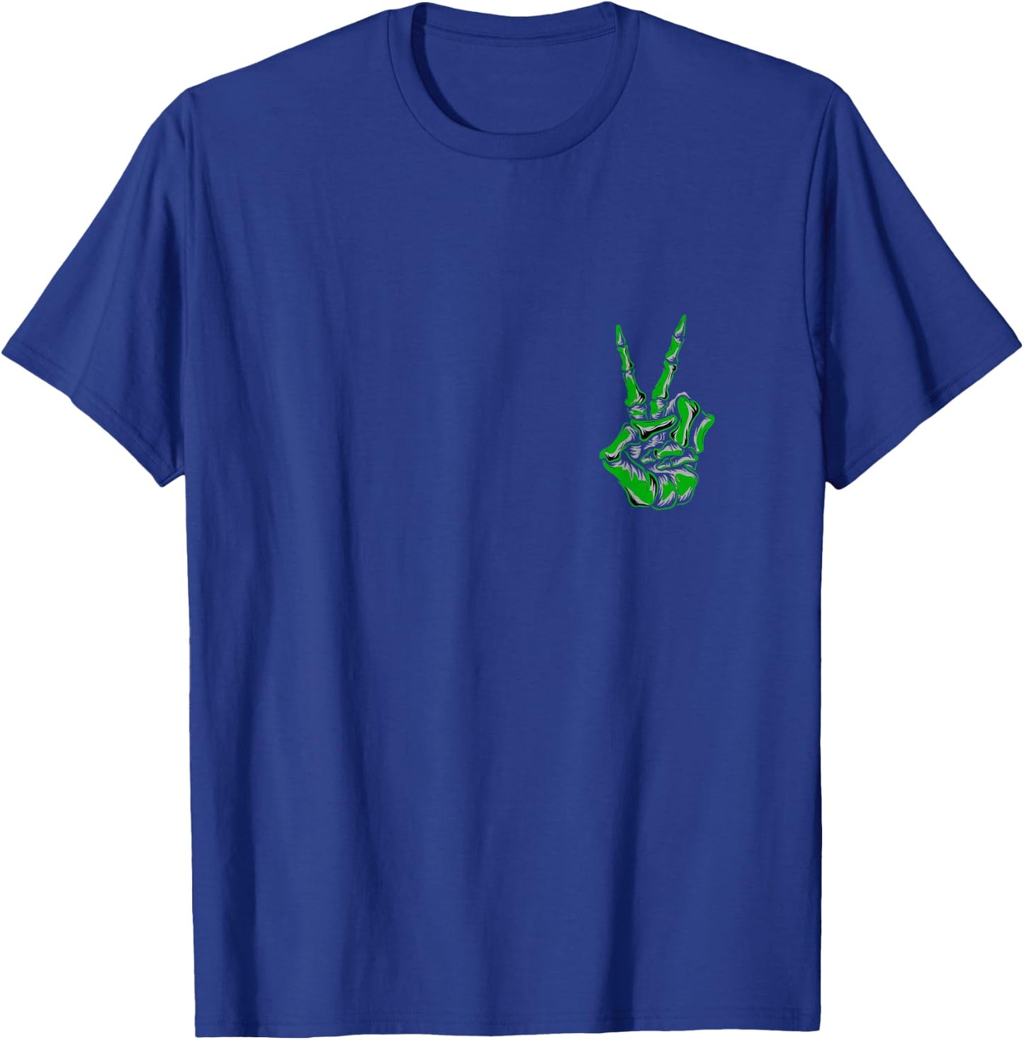 Green Skeleton Peace Sign Kelly Green Color Graphic T-Shirt - T-Shirt | Royal