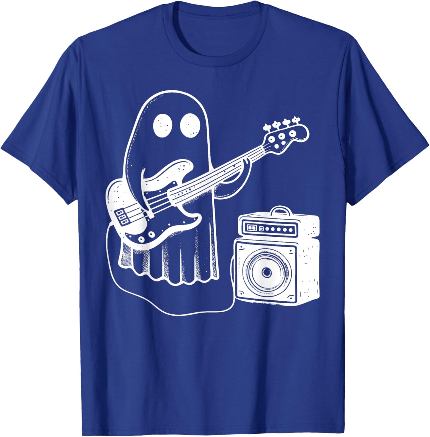 Ghost Playing Electric Bass Guitar Funny Halloween Musician T-Shirt - T-Shirt | Royal